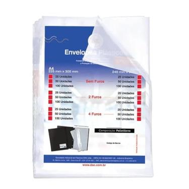 Imagem de Blister 100 Envelopes A4 Grosso 4 Furos, Dac, Blister 100 Envelopes A4 Grosso 4 Furos 5076A4-100, Transparente, 5076A4-100