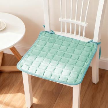 Imagem de Suqare Almofadas de cadeira para jantar – Almofadas de cadeira de cozinha de inverno de 3 cm de espessura com laços, almofada de assento interno para casa (17,72" × 17,182 cm, verde menta)