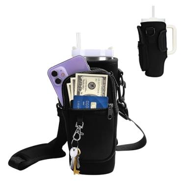 Imagem de Suporte de garrafa de água com alça para copo Stanley de 850 g com bolso para telefone, suporte de garrafa de água com alça de neoprene isolado transversal para copo com alça, acessórios para copo