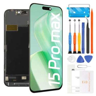 Imagem de Substituição de tela LCD para iPhone 15 Pro Max A2849, A3105, A3106, A3108 6,7 polegadas, tela sensível ao toque, digitalizador, montagem completa + vidro temperado