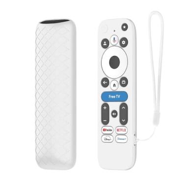 Imagem de Capa para controle remoto Onn Google TV 4K Pro 2025, capa de proteção total com cordão, capa de silicone macio para controle remoto Onn Google TV Box (branca)