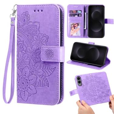 Imagem de Furill Capa carteira compatível com Samsung Galaxy S25 Edge e protetor de pulso flor couro flip porta-cartão de crédito Folio bolsa suporte capa de celular para S25Edge 25S S 25 25Edge meninas roxo