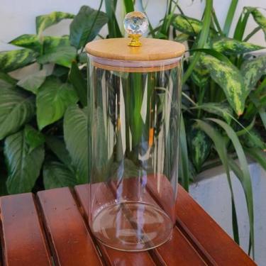 Imagem de Pote de vidro com tampa Bambu Hermético Redondo transparente Cristal 1