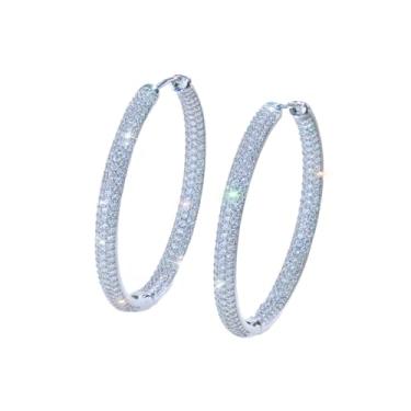 Imagem de CWWZircons Brincos de argola grandes de zircônia cúbica de luxo, banhados a ouro branco, pavimentado de cristal transparente, joias pendentes de noivado de casamento para mulheres, one size, Zircônia