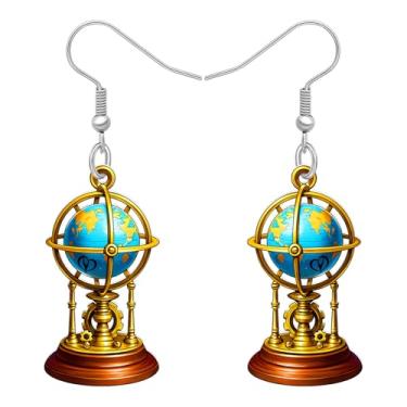 Imagem de NEWEI Brincos de acrílico colorido globo do mundo presentes de agradecimento para professores para mulheres suporte de livros vintage tema geografia viagem joias estudantis para volta às aulas, Medium