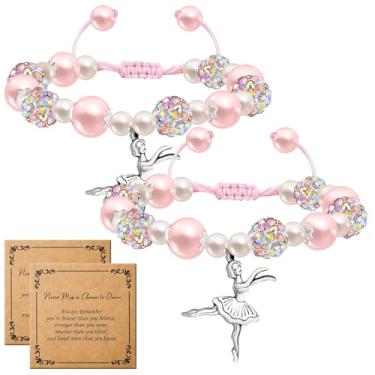 Imagem de ZYFLSIYU 2 peças de presentes de dançarina para meninas, corrente ajustável com acessórios de balé, pulseira de dança rosa brilhante para amigos companheiros ou lembrancinhas de festa de bailarina