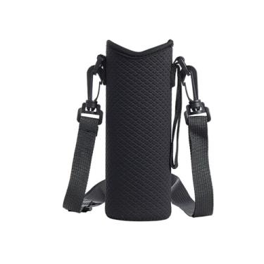 Imagem de Suporte para garrafa de água esportiva com alça de ombro - capa protetora para garrafas a vácuo, bolsa térmica portátil para viagens e acampamento 18 x 6,7 cm, preto