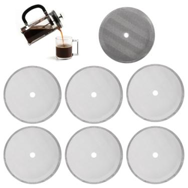 Imagem de LXUEJIE 6 peças de filtro de prensa francesa, filtro de prensa francesa de aço inoxidável de malha, filtros de prensa francesa reutilizáveis de 10 cm para cafeteiras de 8 xícaras, cafeteiras de 1000