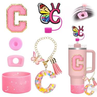 Imagem de LLBWKC Conjunto de 6 peças de acessórios para copos Stanley, capa de canudo de borboleta, incluindo tampa e bota de palha de silicone, pingente de alça, tampa à prova de derramamento, adesivo de