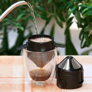 Imagem de Coador Café Inox Portátil Retrátil Mini Filtro Individual Reutilizável Sustentável Sem Papel Copo Xícara