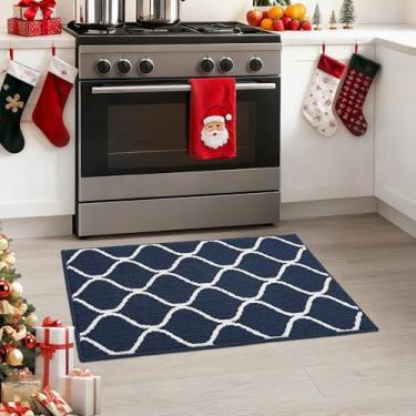 Imagem de COSY HOMEER Tapete de cozinha de 40 x 80 cm, tapetes macios absorventes para cozinha na frente da pia, tapete de cozinha antiderrapante lavável para chão, azul