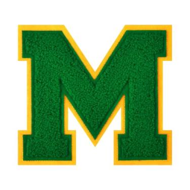 Imagem de 1 Patch de letra de chenille verde de 11,4 cm – Adesivos do alfabeto para roupas, jaquetas, mochilas, chapéus para decoração personalizada, nome personalizado e artesanato. (M)