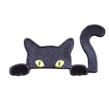 Imagem de Patch de bolso de gato preto – Patch bordado de 10 cm com ferro ou costurado | Presente para amantes de gatos fofos | Patch divertido para jaquetas jeans, mochilas, sacolas e roupas
