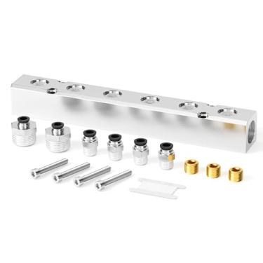 Imagem de TAILONZ PNEUMATIC Silver 6 Way Bloco de coletor pneumático de alumínio com distribuição de exaustão de ar, kits de bloco pneumático de coletor de ar comprimido