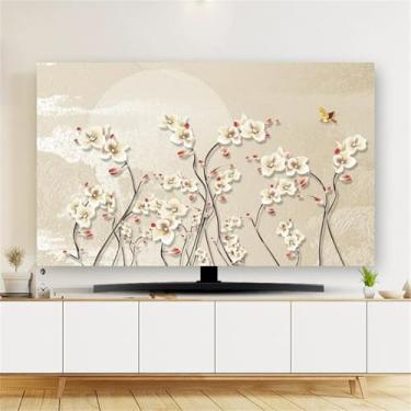 Imagem de Capa de TV com estampa de flores, capa protetora contra poeira de 81 a 203 cm, extensível, decorativa para monitor de TV de tela plana/PC, protetor de tela elástico para televisão-flor||58-60