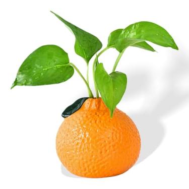 Imagem de Vaso decorativo em forma de laranja, vaso hidropônico pequeno, suporte de flores de mesa de cerâmica sintética para sala de estar, estante de livros, escritório, decoração de casa, 10 x 10 cm