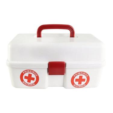 Imagem de Maleta de Primeiros Socorros, Caixa Organizadora Médica Portátil, Branca e Vermelha, com Alça e Trava de Segurança