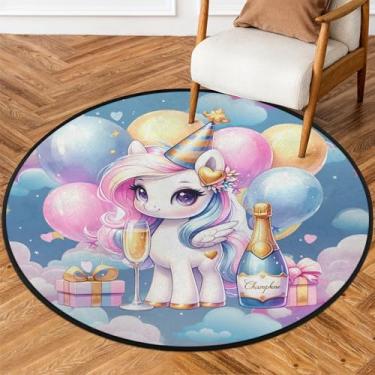 Imagem de Tapete redondo de 1,8 m fofo balão unicórnio macio tapete circular antiderrapante lavável tapete de porta para interior quarto berçário sala de estar cozinha banheiro entrada casa tapete decoração