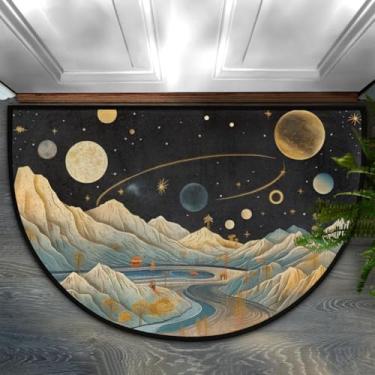 Imagem de Tapete de porta meio redondo, universo, montanha, planeta, antiderrapante, absorvente, semicírculo, tapetes laváveis, para ambientes internos e externos, pátio, cozinha, banheiro, entrada, lareira