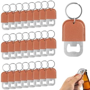 Imagem de Pacote com 24 abridores de garrafas de couro, chaveiro abridor de garrafas a granel, aço inoxidável de couro PU em branco, personalizado para casamento, festa, bar, Oktoberfest, presente DIY