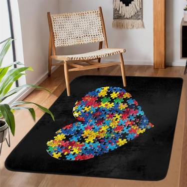 Imagem de Tapete de área de 1,2 m x 1,8 m para sala de estar, lavável à máquina, design de autismo, tapete antiderrapante, tapete macio para sala de estar, quarto, sala de jantar, berçário, cozinha, decoração