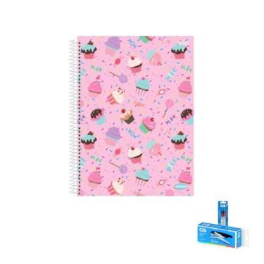 Imagem de Kit Caderno Feminino KBOM 200 Folhas + Caneta Esferográfica Spiro 0.7mm + Grampeador Alicate S-150