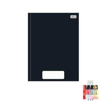 Imagem de Kit Caderno Brochura Capa Dura Tilibra Preto 80 Folhas + Caneta Trigel Branca 0.8mm + Marca Texto Boss 4 Cores Pastel
