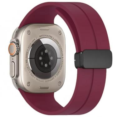 Imagem de Pulseira de silicone Magnética marca 123Smart compativel com Apple Watch 1 2 3 4 5 6 7 8 SE Ultra 42mm 44mm 45mm 49mm (vinho)