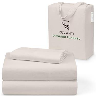 Imagem de RUVANTI Lençóis de flanela Twin XL - Certificado GOTS, 100% algodão orgânico, conjunto de 3 peças quentes, macios e respiráveis, bolso profundo, ajuste confortável, escovado duplo, confortável para