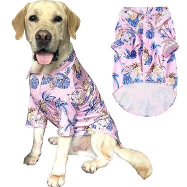 Imagem de Camiseta polo com estampa de coqueiro para cães com estampa de coqueiro, respirável, estilo de praia, roupas de verão para cães grandes, meninos e meninas (4GG, rosa)