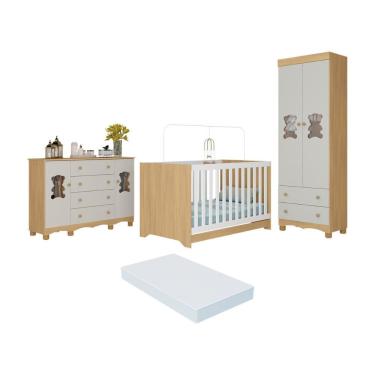 Imagem de Quarto De Bebê Completo Berço Americano 3x1 Colchão Ternura Multimóveis MP4675 Madeirado-off White