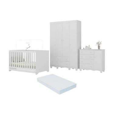 Imagem de Quarto De Bebê Completo Berço Americano 3 Em 1 Colchão Dengo Multimóveis MP4600 Branco