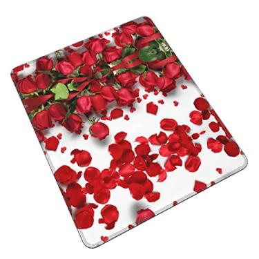 Imagem de Tapete de mouse com pétalas de rosa vermelha, base de borracha antiderrapante, para jogos, para computador, laptop, escritório, mouse pad fofo