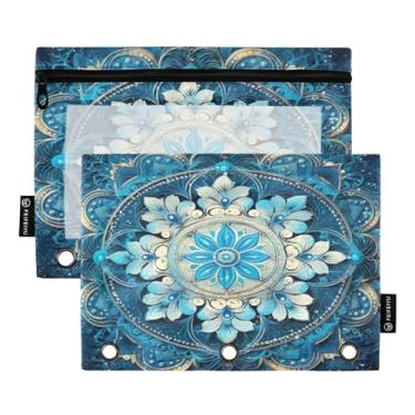 Imagem de Wassud Pastas de fichário, 3 furos, pastas de bolso, mandala, azul, organizador para escritório em casa, pacote com 2