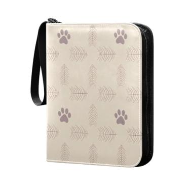 Imagem de Wassud Fichário de 4 bolsos com estampa de espinha de peixe e pata comporta 400 cartões padrão à prova d'água TCG CCG MTG álbum presentes para colecionadores, meninos e meninas