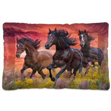 Imagem de Wassud Horse Riders in the Sunset Cama de cachorro com corações desenhados à mão, cama grande para cães ao ar livre, tapete lavável para animais de estimação, cama de gato para dormir, viagens, 45,7