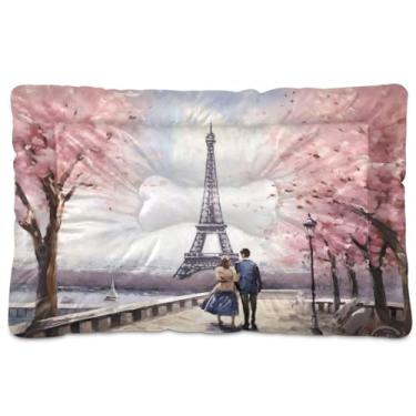 Imagem de Wassud Romatic Torre Eiffel Cama lavável para cães pequenos, tapete para cães pequenos, almofada portátil macia para animais de estimação, cama antiderrapante para cães e gatos, almofada confortável