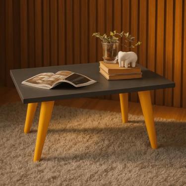 Imagem de Mesa de centro retangular retrô, com pés em formato de fuso de PVC cor caramelo, ideal para decoração moderna de salas de estar com sofá(Cinza)