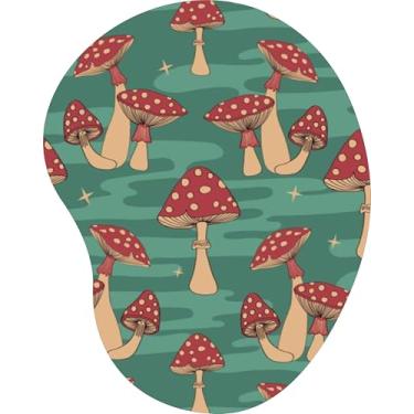 Imagem de Mouse Pad Ergonômico Gota Arte Cogumelos Bolinhas Verde Águ