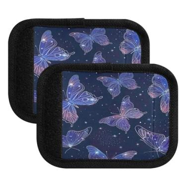 Imagem de Qilmy Pacote com 4 identificadores de bagagem de borboleta azul e alça confortável para carrinho de bebê, mala de viagem, acessórios de viagem 192