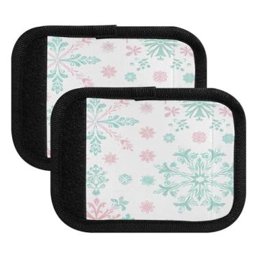 Imagem de Qilmy Lindos flocos de neve verdes envoltório alça de bagagem pacote com 2 identificadores de bagagem etiqueta conforto alça pega capa para carrinho mala mala avião acessórios de viagem 956