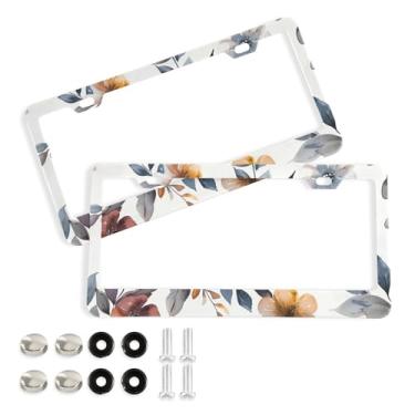 Imagem de CEBUGI Pacote com 2 molduras de placa de carro de alumínio capas de moldura de placa de carro com 2 furos florais acessórios automotivos para placas dianteiras e traseiras orifício elíptico