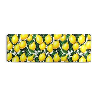 Imagem de Burbuja Tapete de corredor amarelo limões 61 x 183 cm, tapete lavável antiderrapante com suporte de borracha, tapete para sala de estar, corredor, decoração de casa