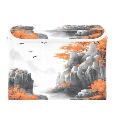 Imagem de xigua Cestos de armazenamento de fundo branco com tampas e alça de transporte, caixas de armazenamento dobráveis organizadores recipientes cestos cubo com capa para casa, quarto, armário, escritório