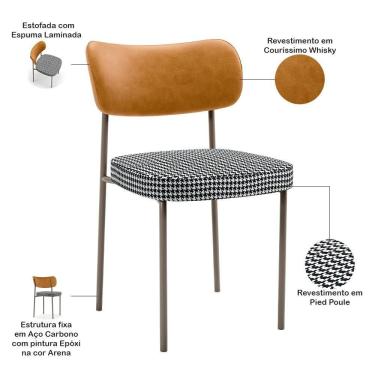 Imagem de Kit 08 Cadeiras Decorativa Sala De Jantar Melina Base Arena L02 Couríssimo Whisky Pied Poule