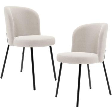 Imagem de Kit 2 Cadeiras Sala De Jantar Estofada Gavi L02 Bouclê Cru - Lyam Decor