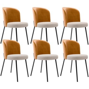 Imagem de Kit 6 Cadeiras Sala De Jantar Estofada Gavi L02 Couríssimo Whisky Bouclê Creme