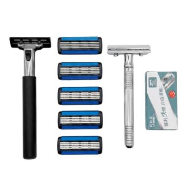 Imagem de Kit Aparador de Barba Premium – Cabo Metálico + 5 Lâminas Refil + 1 Aparelho Clássico – Barbeador de Precisão Masculino