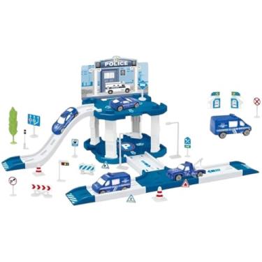 Imagem de Pista Estacionamento de Brinquedo Policial com 40 Peças, Pista de Carros Policial com Rampa, Carrinhos e Acessórios para Crianças