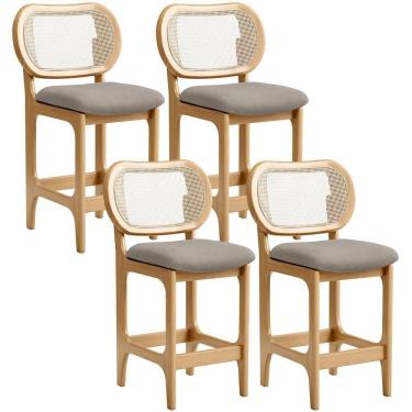 Imagem de Kit 4 Banquetas Baixa Bar Cozinha Sala De Jantar Betta L02 Mel Tela Linho Bege - Lyam Decor